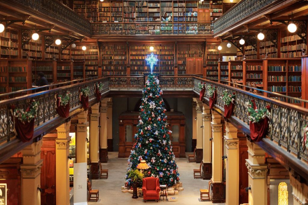 Giant Christmas tree sits in the middle of the State Library of South Australia.