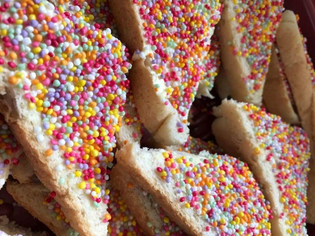 Close-up of fairy bread.