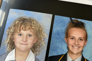 Two images of children with curly hair, smiling and playing together in a bright, cheerful setting.