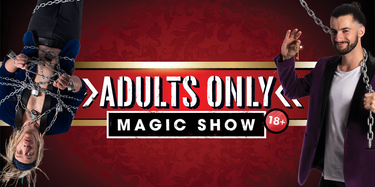 A captivating adult magic show featuring illusions and tricks designed for a mature audience, set in an intimate venue.