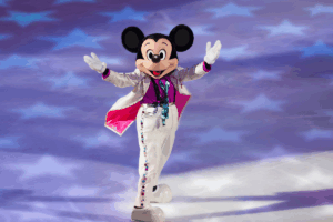 Disney on Ice performance, featuring colorful characters and ice skating routines.