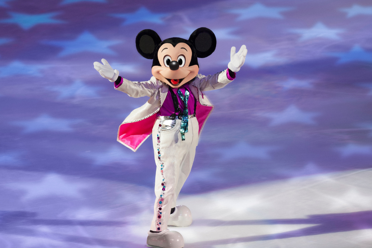 Disney on Ice performance, featuring colorful characters and ice skating routines.
