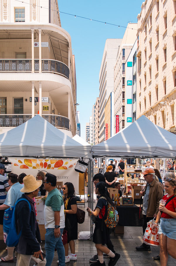 A vibrant scene from Rundle Mall, South Australia. 