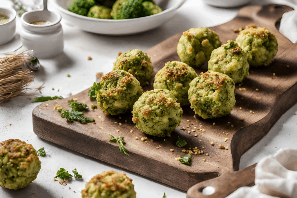 Broccoli bites on a tray