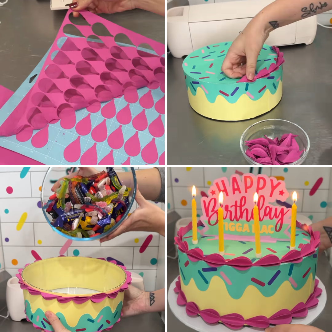Montage of making a cake.