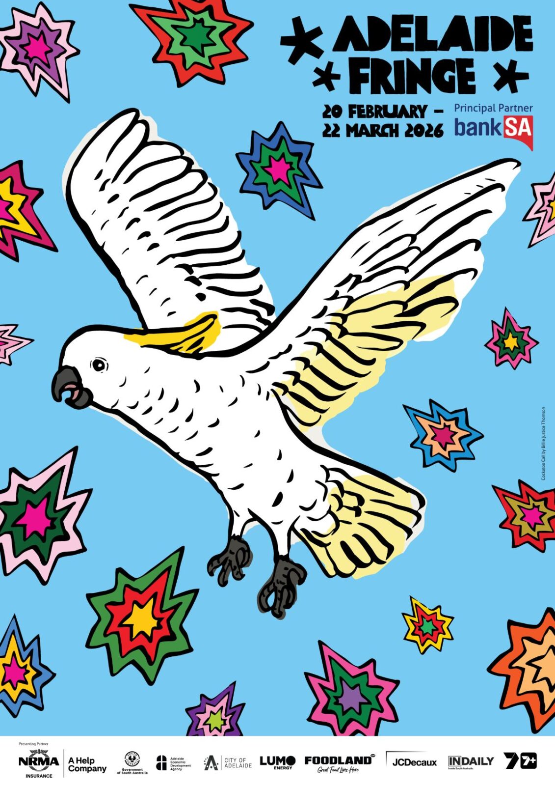 A cartoon bird soaring through the sky, surrounded by twinkling stars.