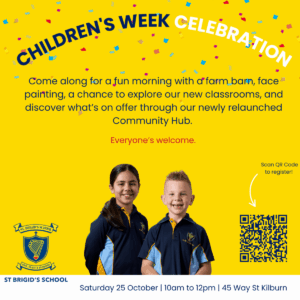 A vibrant children's week celebration with kids participating in games, crafts, and joyful activities.