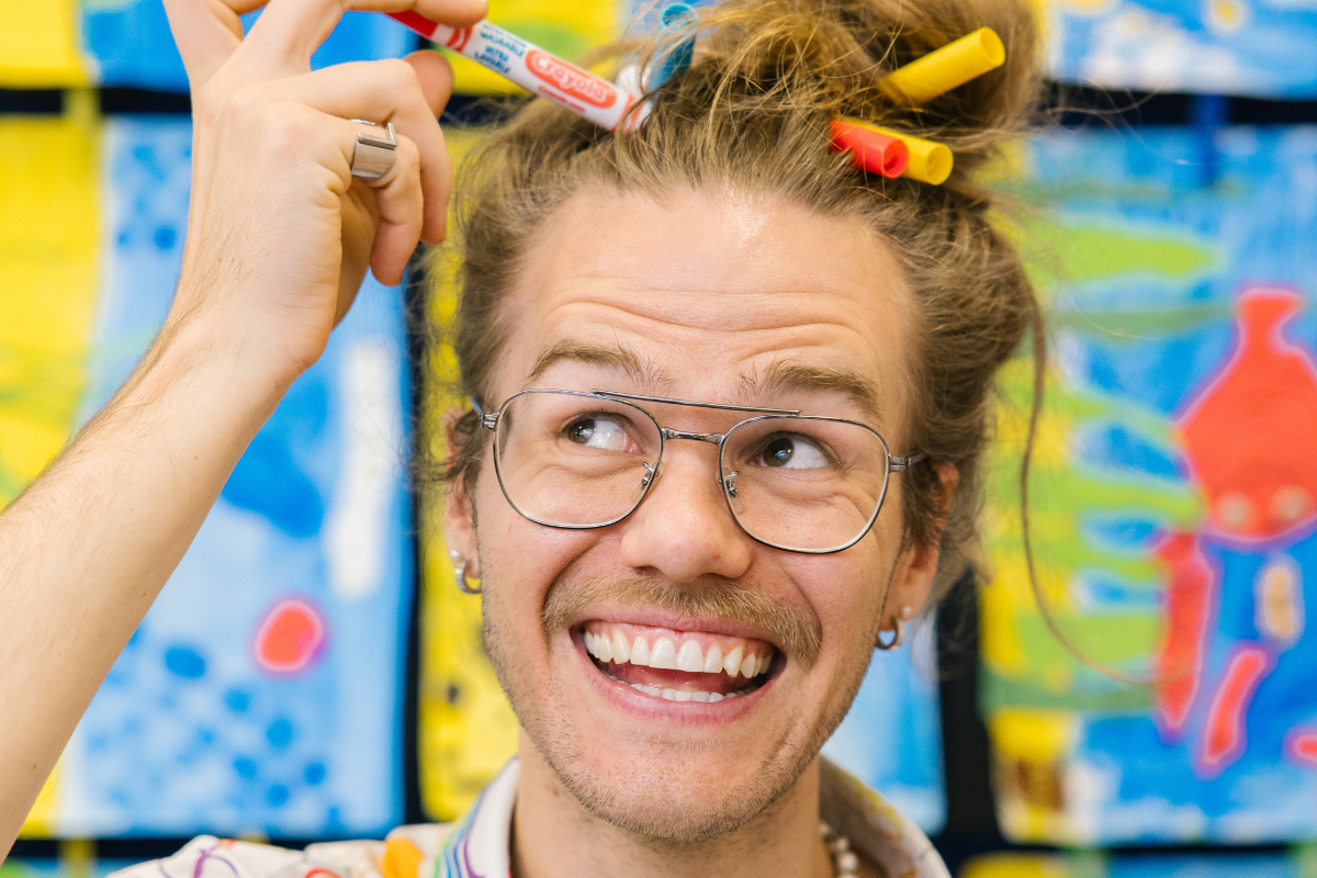 Mr Luke with Textas in his hair.