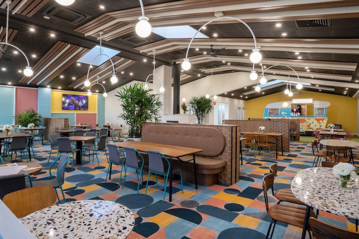 A colourfully and well lit restaurant setting