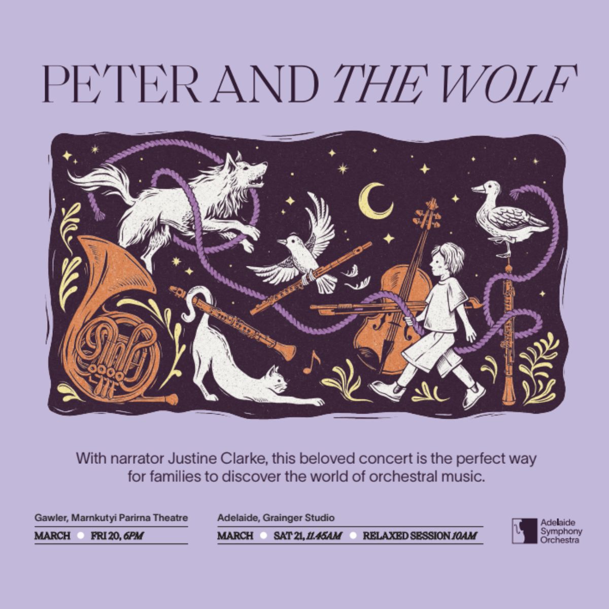 Poster for Adelaide Symphony Orchestra performance of Peter and the Wolf