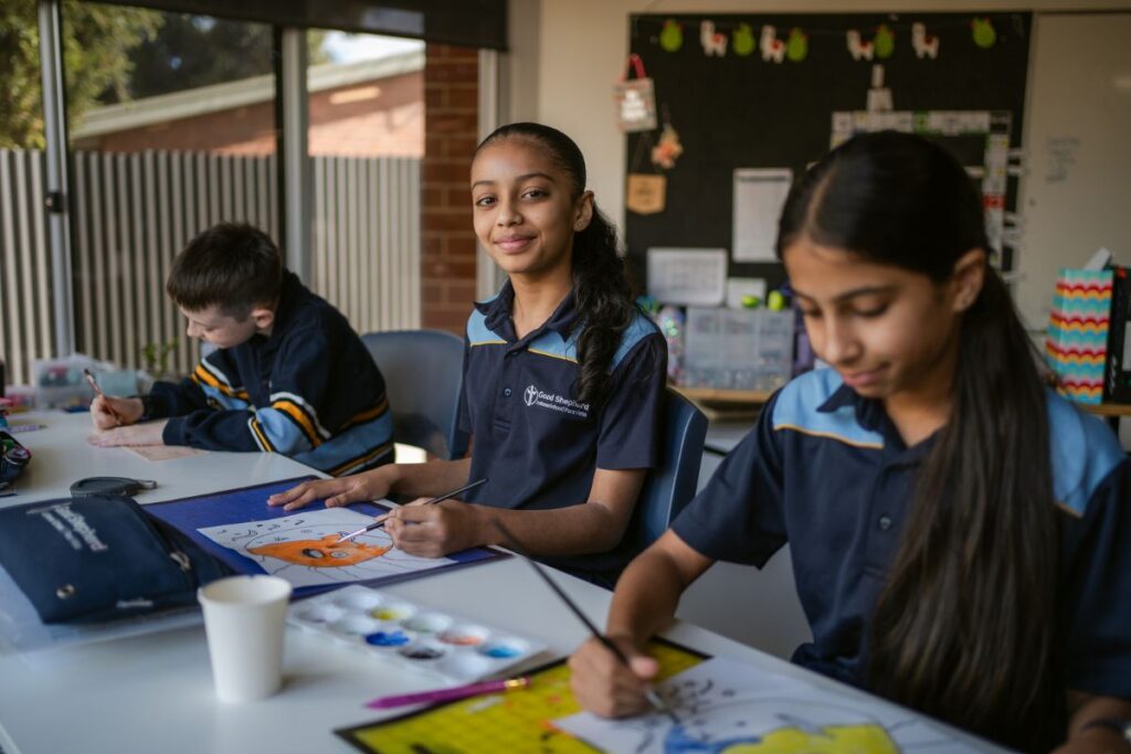 students in a classroom working.