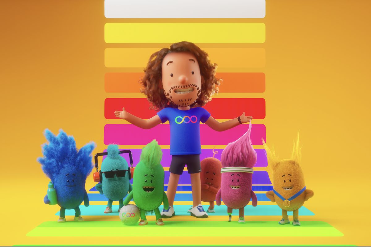 Animation of Joe Wicks fitness instructor and young students.