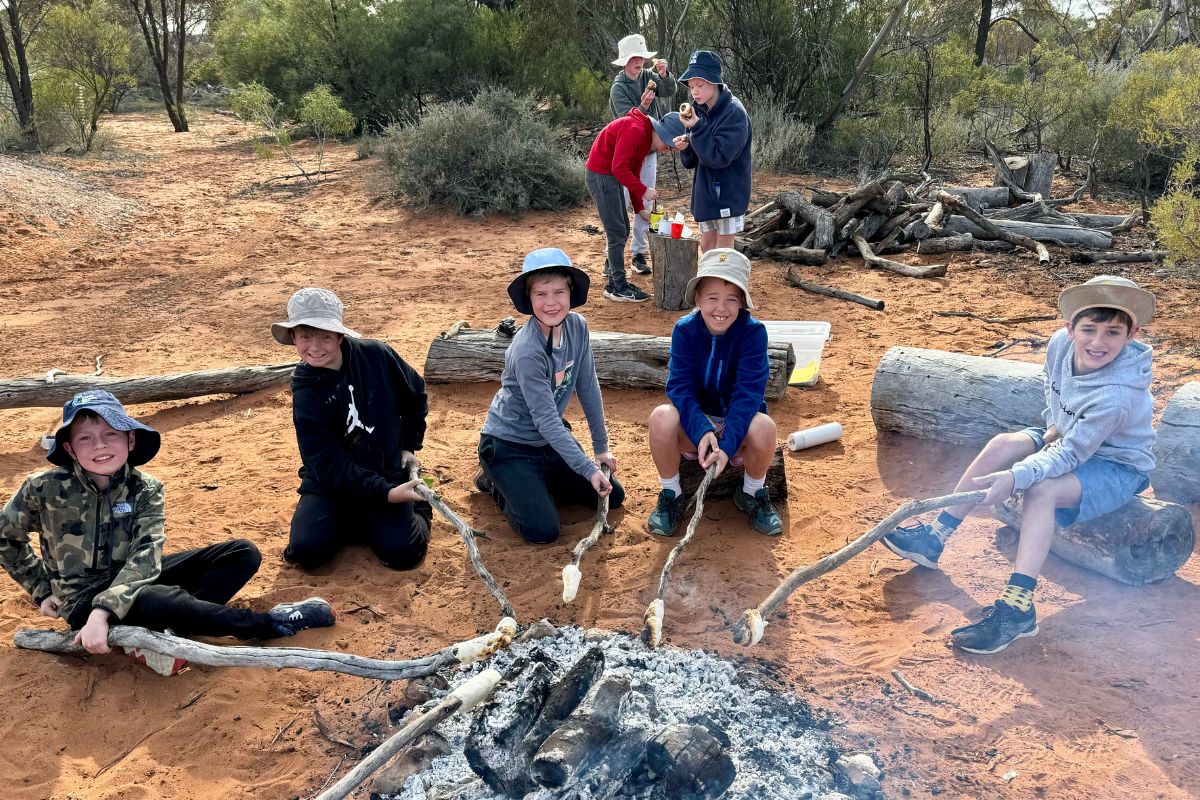 Prince Alfred College Adelaide students around the campfire at Scotts Creek.