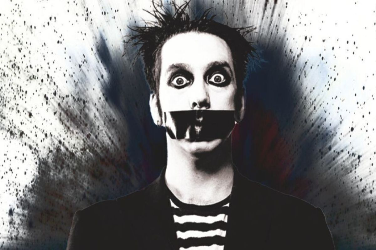 Poster for Adelaide Fringe show Tape Face: 20. Mime artist with white face paint and black tape over their lips.