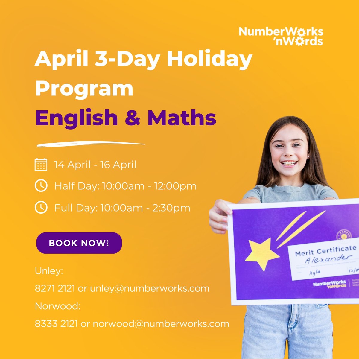 NumberWorks'n Words Autumn School Holiday Program poster.