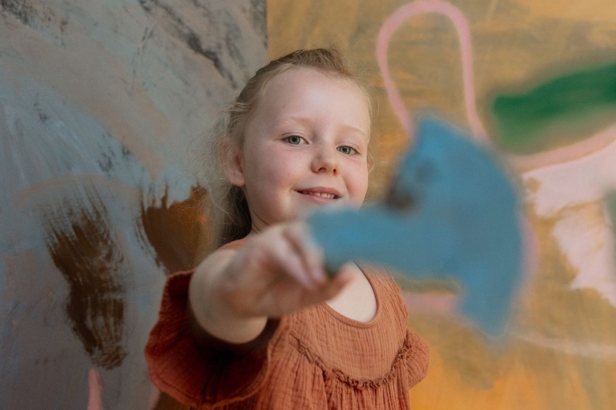 Artist Madeleine Collopy's child painting in her art studio.