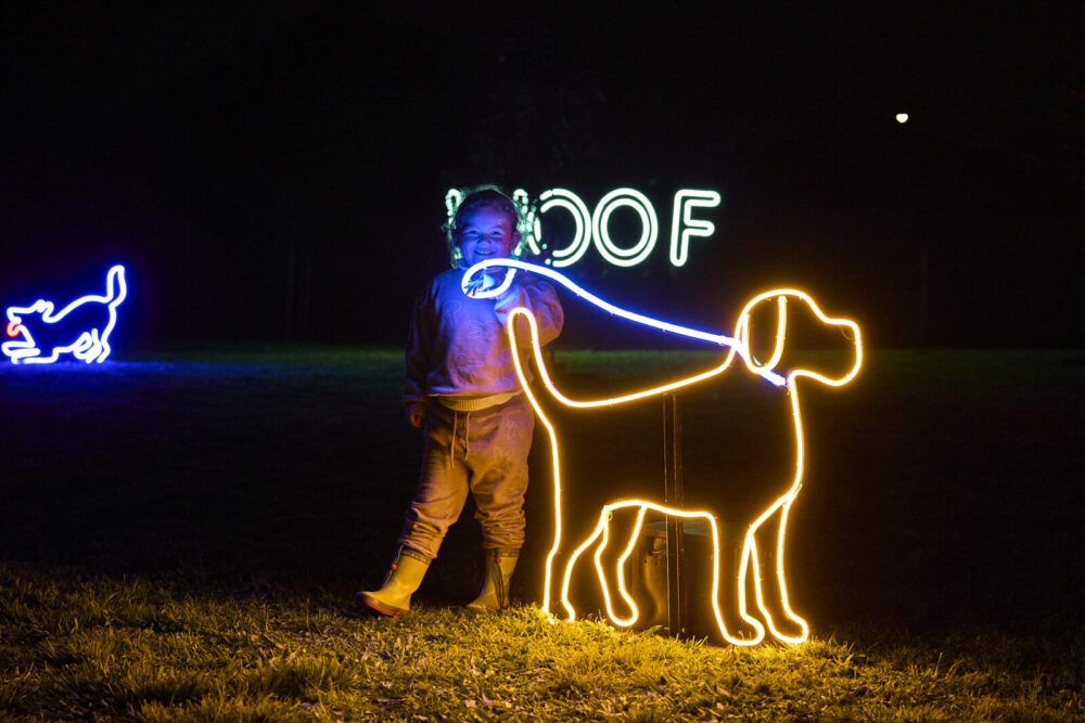 Carla O'Brien Neon Dog Park installation at Rymill Park during Illuminate Adelaide 2026