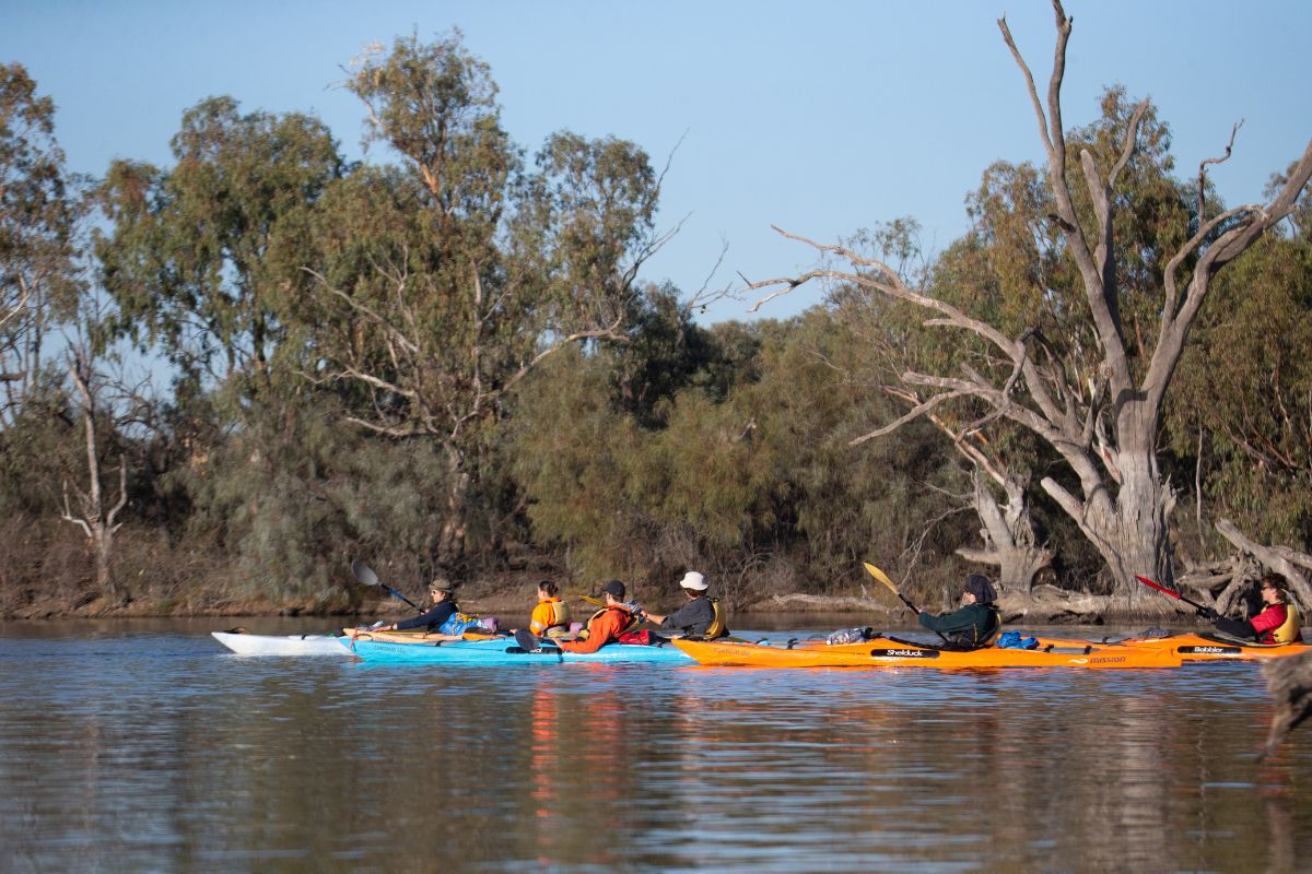 Mercedes College students canoeing on the river.