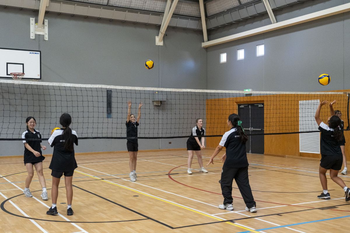 St Dominic's Dominican College students playing volleyball.