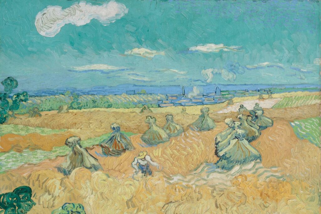 Wheat Fields with Reaper Auvers by artist Vincent van Gogh.