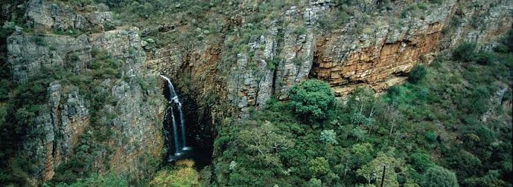 Morialta Falls surrounded by green winter foliage